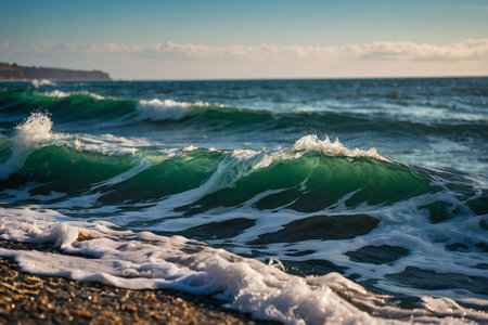 Beautiful seascape. Sea waves on the beach. Soft focus.の素材