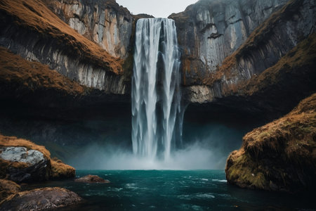 Seljalandsfoss waterfall, the most powerful waterfall in Icelandの素材