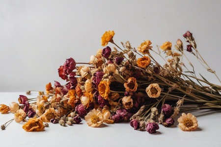 Dried flowers on a white background. Selective focus. nature.の素材