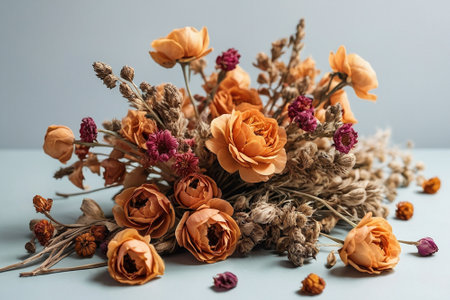 dried flowers on a blue background, dried flowers on a blue backgroundの素材