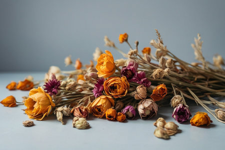 Dried flowers on a blue background. Selective focus. nature.の素材