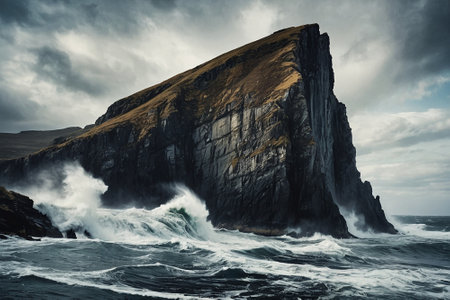 Stormy seascape on Faroe Islands. Toned.の素材