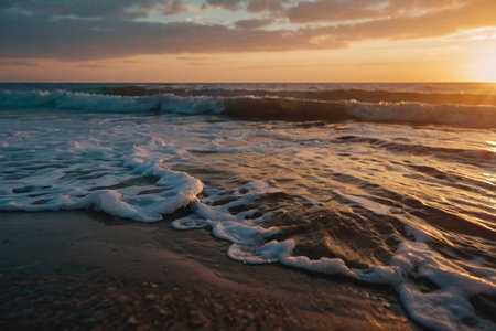 Beautiful sunset on the beach. Beautiful seascape at sunset.の素材