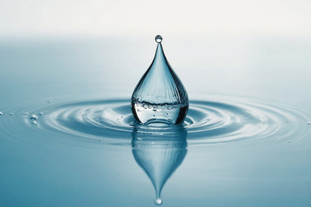 Water drop collision on a wet background. Water Drop collision with water Surfaceの素材