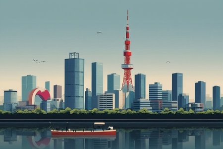 Tokyo skyline in the morning, Japan. Vector Illustration.の素材