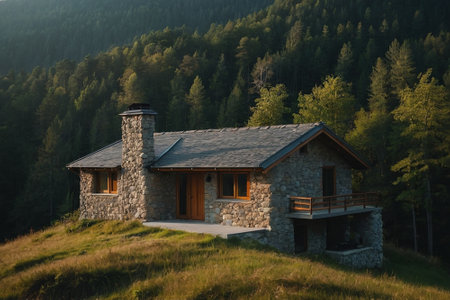 Beautiful mountain house in the Carpathian mountains, Ukraine.の素材