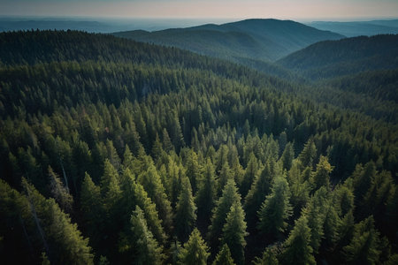 Aerial view of a forest in the Carpathian Mountains.の素材