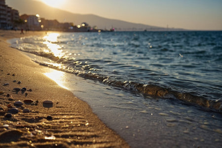 Sunset on the beach of the Adriatic Sea in Montenegroの素材