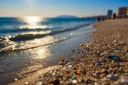 Sunset on the beach in Limassol in Cyprus. Selective focusの素材