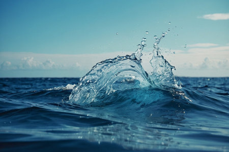 Water splashes on the surface of the sea. Shallow depth of fieldの素材