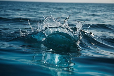 Beautiful wave splash in the blue sea water. Nature background.の素材