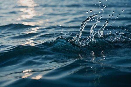 Water splashes on the surface of the sea. Shallow depth of field.の素材