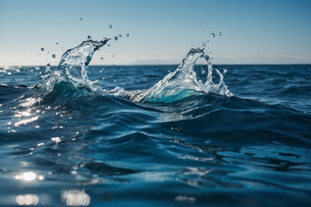 Water splashes on the surface of the sea. Shallow depth of fieldの素材
