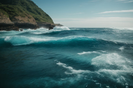 Waves breaking on the coast of the island of Madeira, Portugalの素材