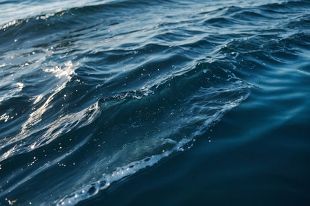 Blue sea water surface with waves. Natural background. Close-up.の素材