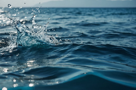 Water splashes on the surface of the sea. Shallow depth of fieldの素材