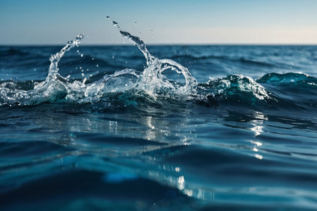 Splashes of water on the background of the sea. Shallow depth of field.の素材
