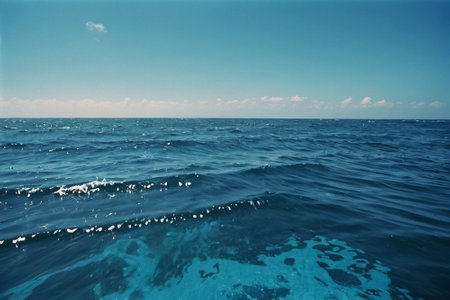 Beautiful seascape with blue sea and sky. Toned.の素材