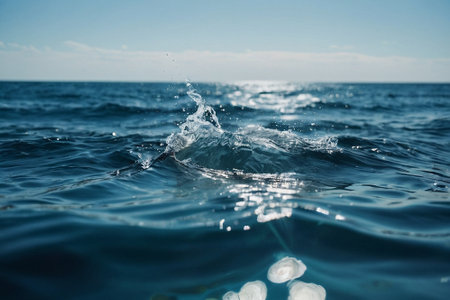 Water splashes on the surface of the sea. Blue background.の素材