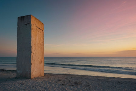 Beach entrance to the beach at sunset, Baltic Sea, Polandの素材
