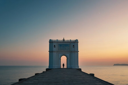 Sunset at the entrance to the sea in Trieste, Italyの素材