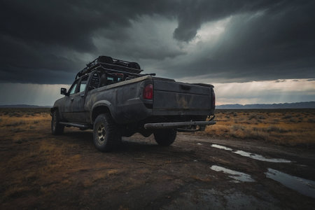 Off road vehicle in the desert of Namibia, Africa. Travel and adventure concept.の素材