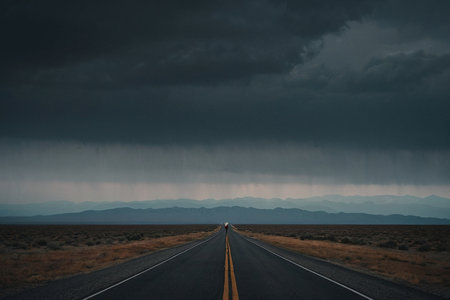 Road in Death Valley, California, USA. Storm is coming.の素材
