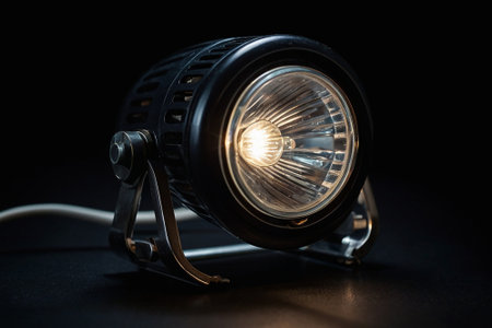 LED headlight on a black background. Close-up. Selective focus.の素材