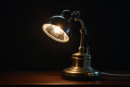 Lamp on a black background. Vintage lamp on a black backgroundの素材