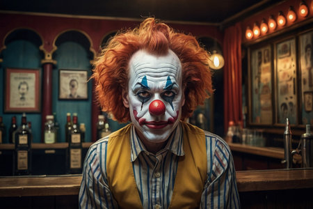 Portrait of a clown in a bar. Clown in a pubの素材