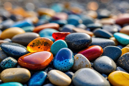 Colorful stones on the beach. Close-up. Abstract background.の素材