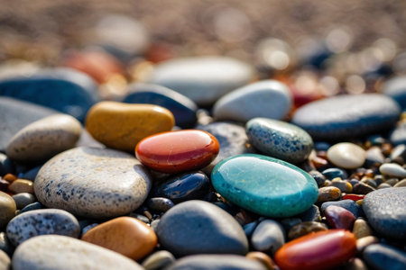 colorful pebbles on the beach, shallow depth of fieldの素材