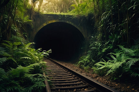 Railway tunnel in the rainforest. Shot in New Zealand.の素材