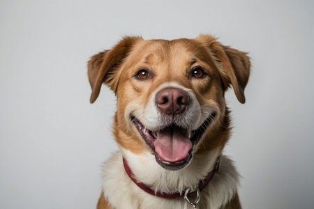 Portrait of a mixed breed dog on a white background. Studio shot.の素材