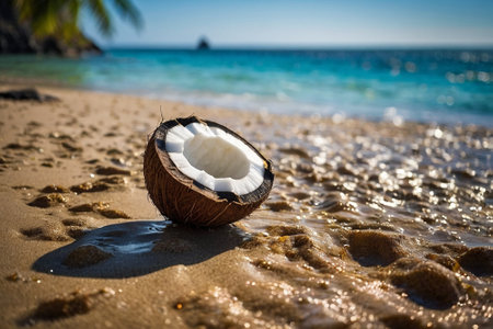 Coconut on the sandy beach at Seychelles.の素材