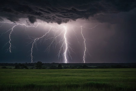 Thunderstorm over a rice field in the countryside of South Africa.の素材