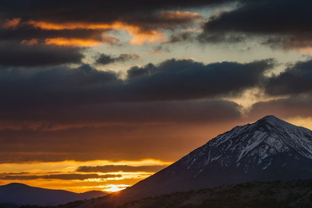 Sunset over the mountains in the clouds. Tenerife, Canary Islands, Spainの素材