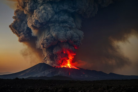 Volcanic eruption at Mount Etna, Sicily, Italy.の素材