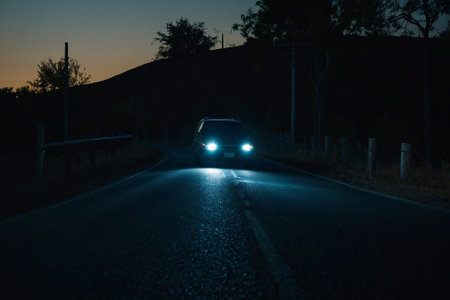 Car on the road at night. Selective focus. Shallow depth of fieldの素材
