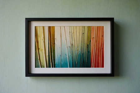 Wooden frame on the wall in the living room, stock photoの素材