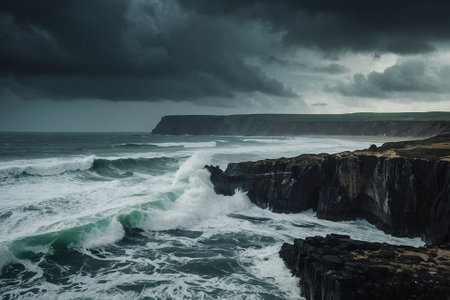 Dramatic stormy sky over Cliffs of Moher, County Clare, Irelandの素材