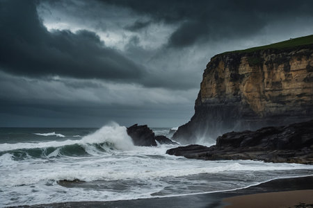 Stormy weather at Etretat, Normandy, France, Europeの素材