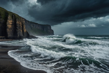 Stormy sky over Cliffs of Moher, County Clare, Irelandの素材
