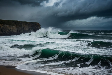 Stormy weather on the coast of the Atlantic Ocean, Portugal.の素材
