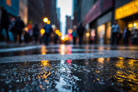 Raindrops on a wet street in Manhattan.の素材