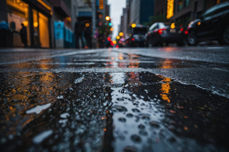 Raindrops on the street in New York City, United States.の素材