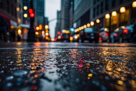 Raindrops on the asphalt in New York City, United States.の素材