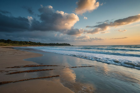 Sunset on the beach in Guadeloupe, Caribbean.の素材
