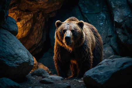 Grizzly bear in the cave. Wildlife scene from nature.の素材