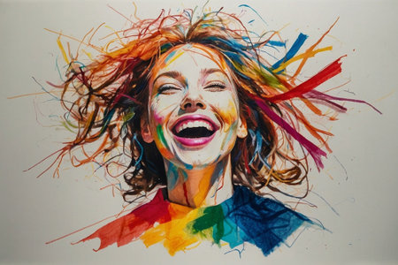 Portrait of a beautiful young woman with multicolored hair.の素材